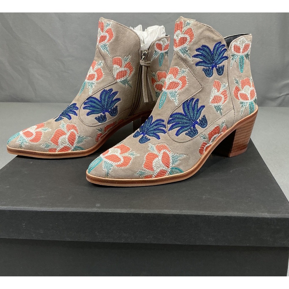 Rebecca Minkoff Lulu Too Boots Women 6 Sand Suede Floral Embroidered Western